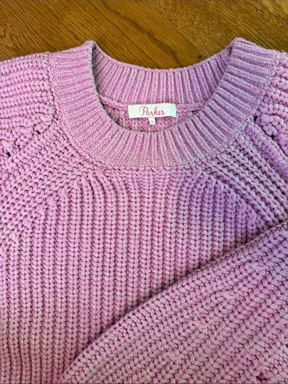 Parker Lilac Pink Ribbed Crewneck Sweater with Slight Balloon Sleeves